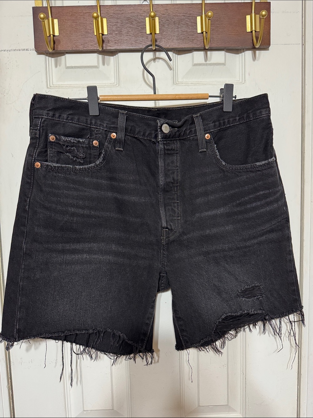 501 Black Distressed Women's Denim Shorts
